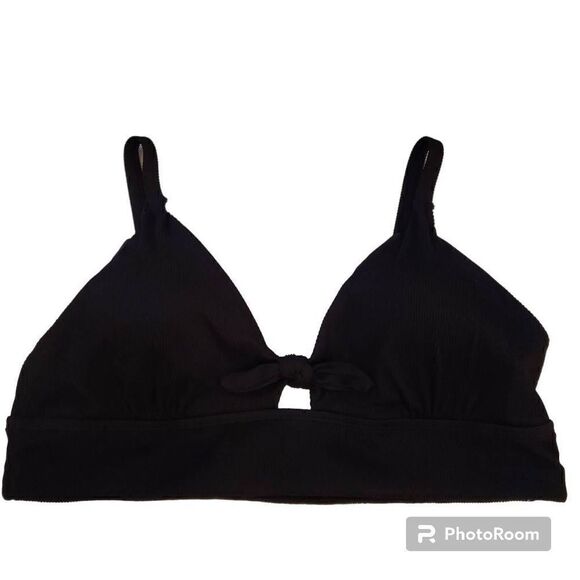 NWT Wave Zone Black Ribbed Bikini Top 2X - Picture 1 of 8